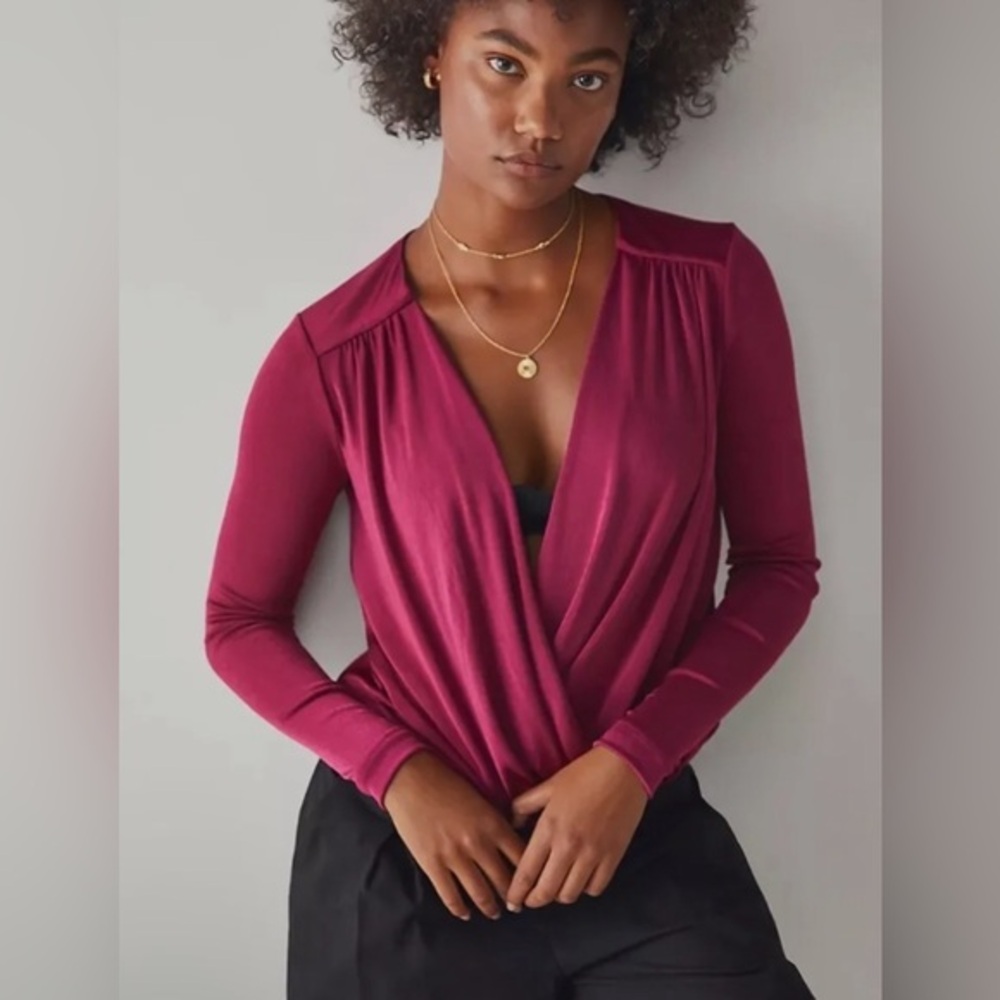 4/$50 NWT Free People intimates Dark Rhubarb turnt draped bodysuit with snaps.